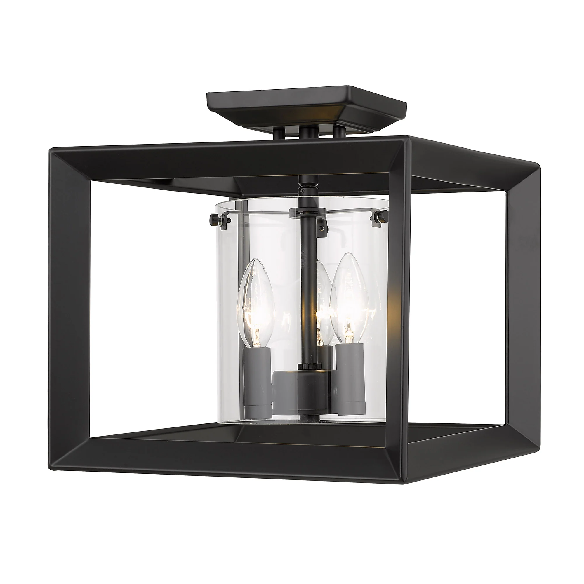 Smyth 3-light 12"H Semi-Flush Mount in Matte Black and Clear Glass
