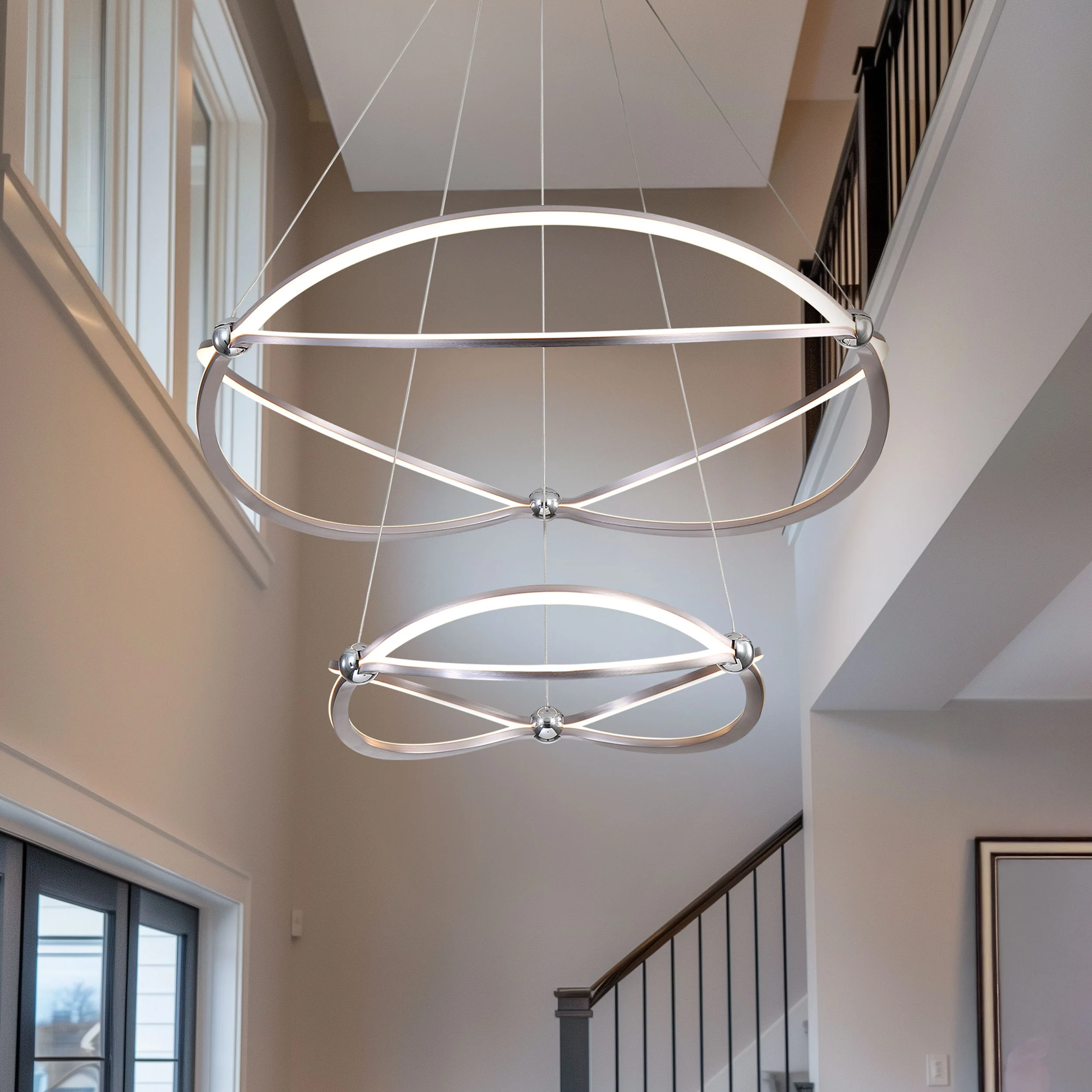 Spirale Integrated LED Two-tier 32in Chandelier in Satin Nickel - Image 9