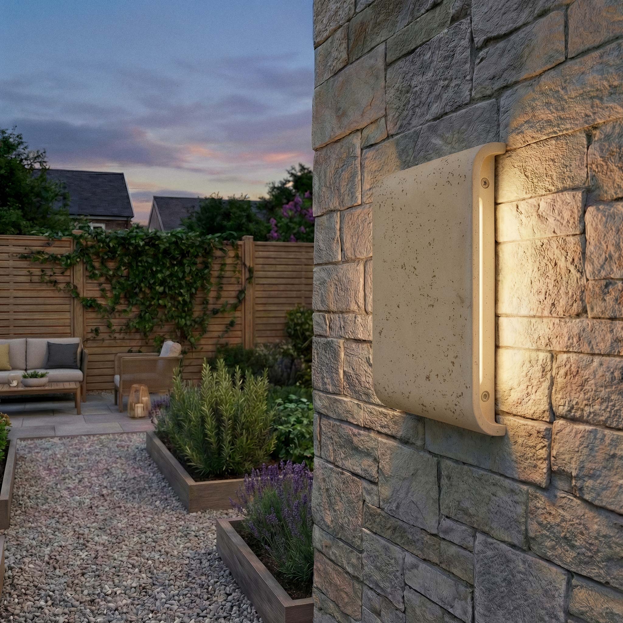 Stela Integrated LED 9in Outdoor Wall in White Travertine - Image 9