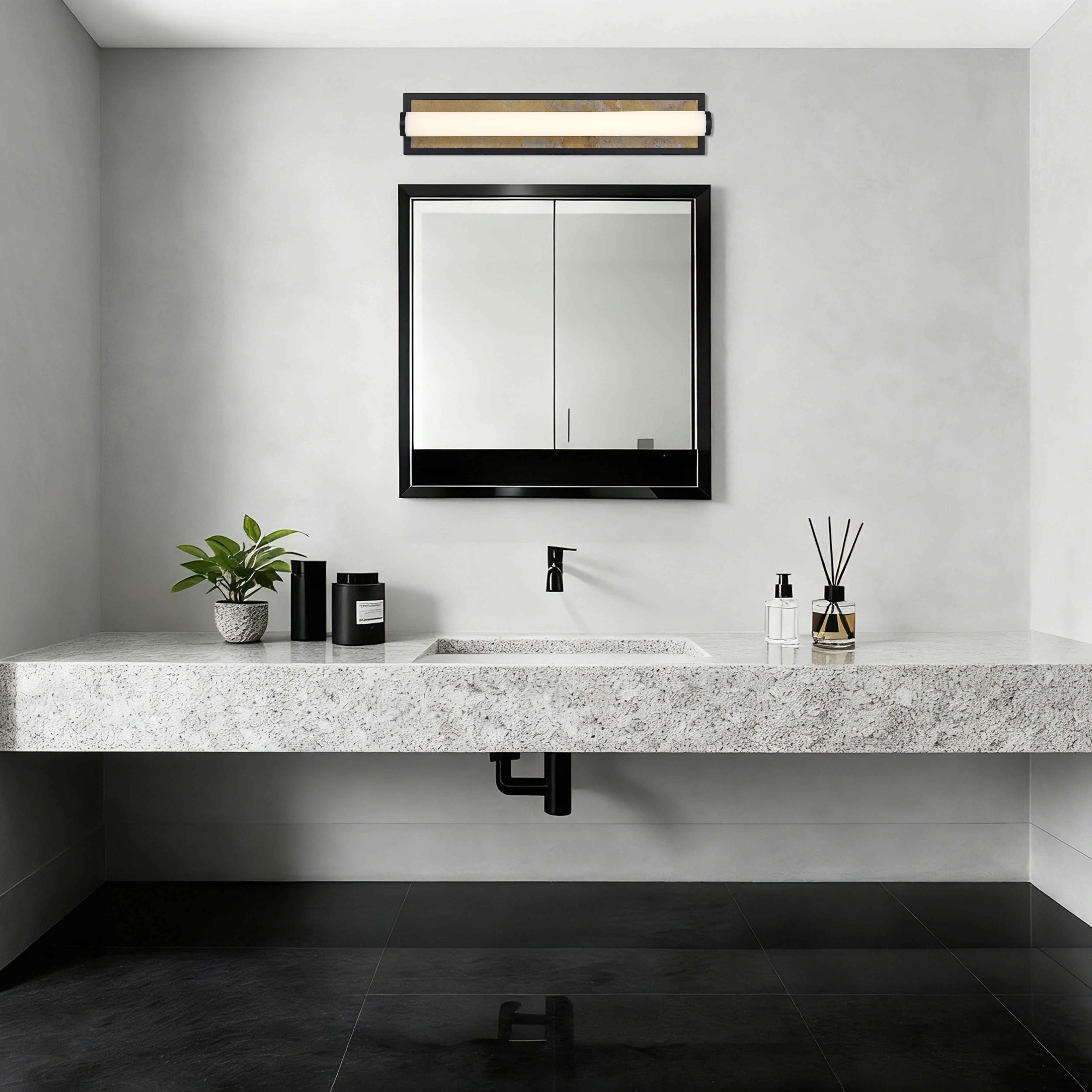 Stratum Integrated LED 24in Vanity in Matte Black with Moon Rock Slate - Image 9