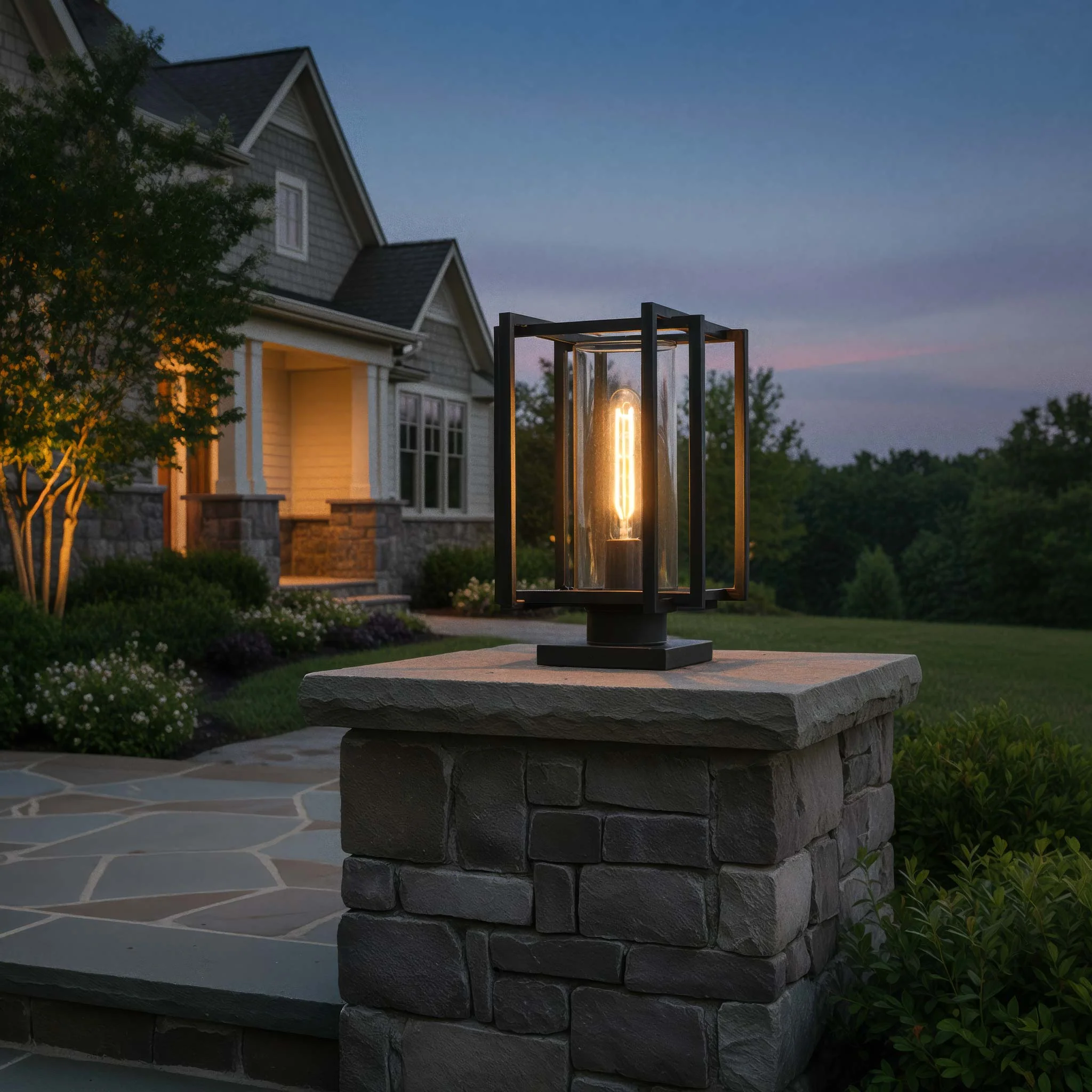 Tribeca 1-light Outdoor Pier Mount in Natural Black and Clear Glass - Image 5