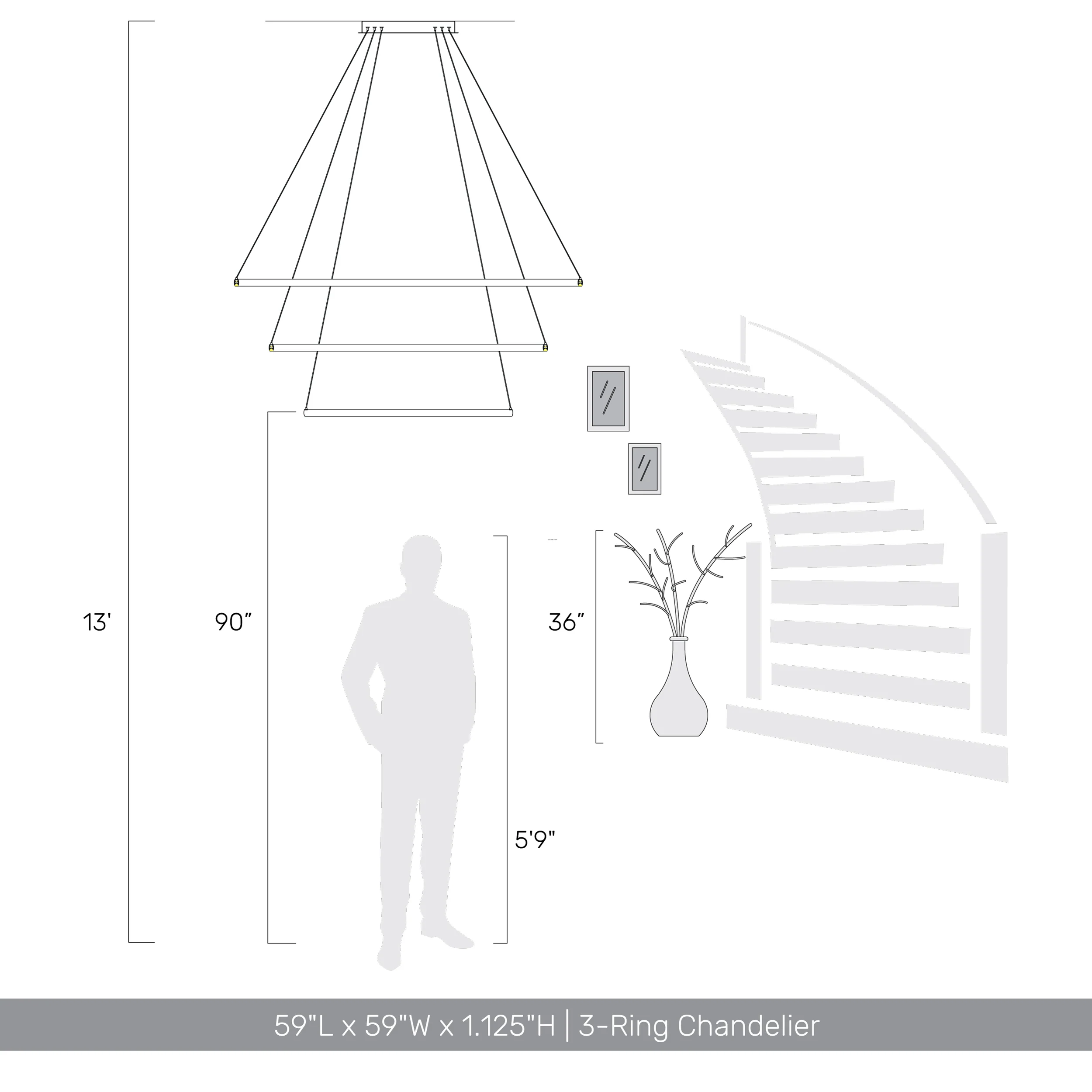 Veritas 59" 3-tier Bi-directional LED Chandelier in Sand Black - Image 6