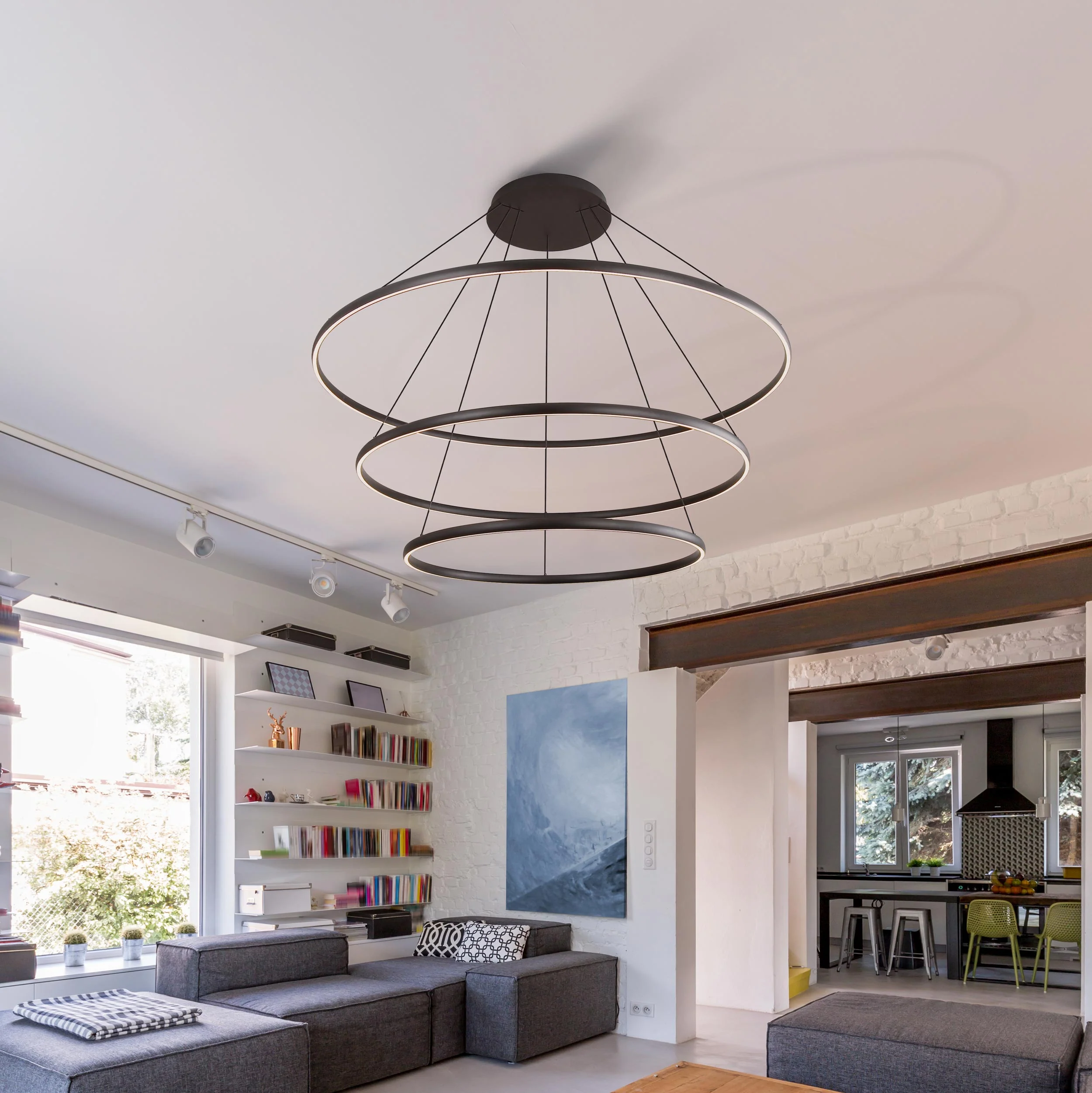 Veritas 71" 3-tier Bi-directional LED Chandelier in Sand Black - Image 4