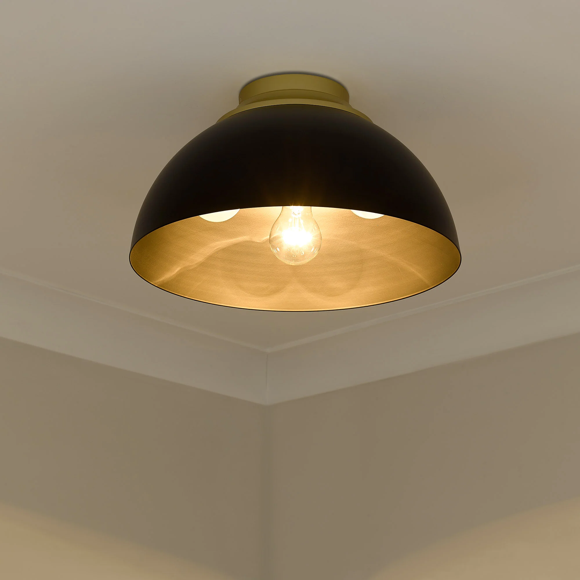 Zoey 3-light Flush Mount in Olympic Gold and Matte Black shade - Image 4